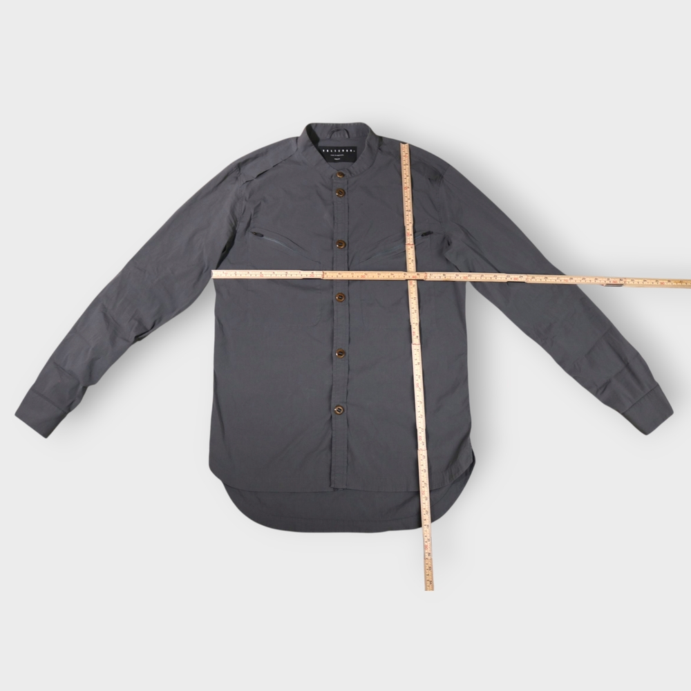 VOLLEBAK Mens M Grey-Green Equator Shirt Stand-up Collar Vents Roll-Tab Sleeves - Picture 2 of 9